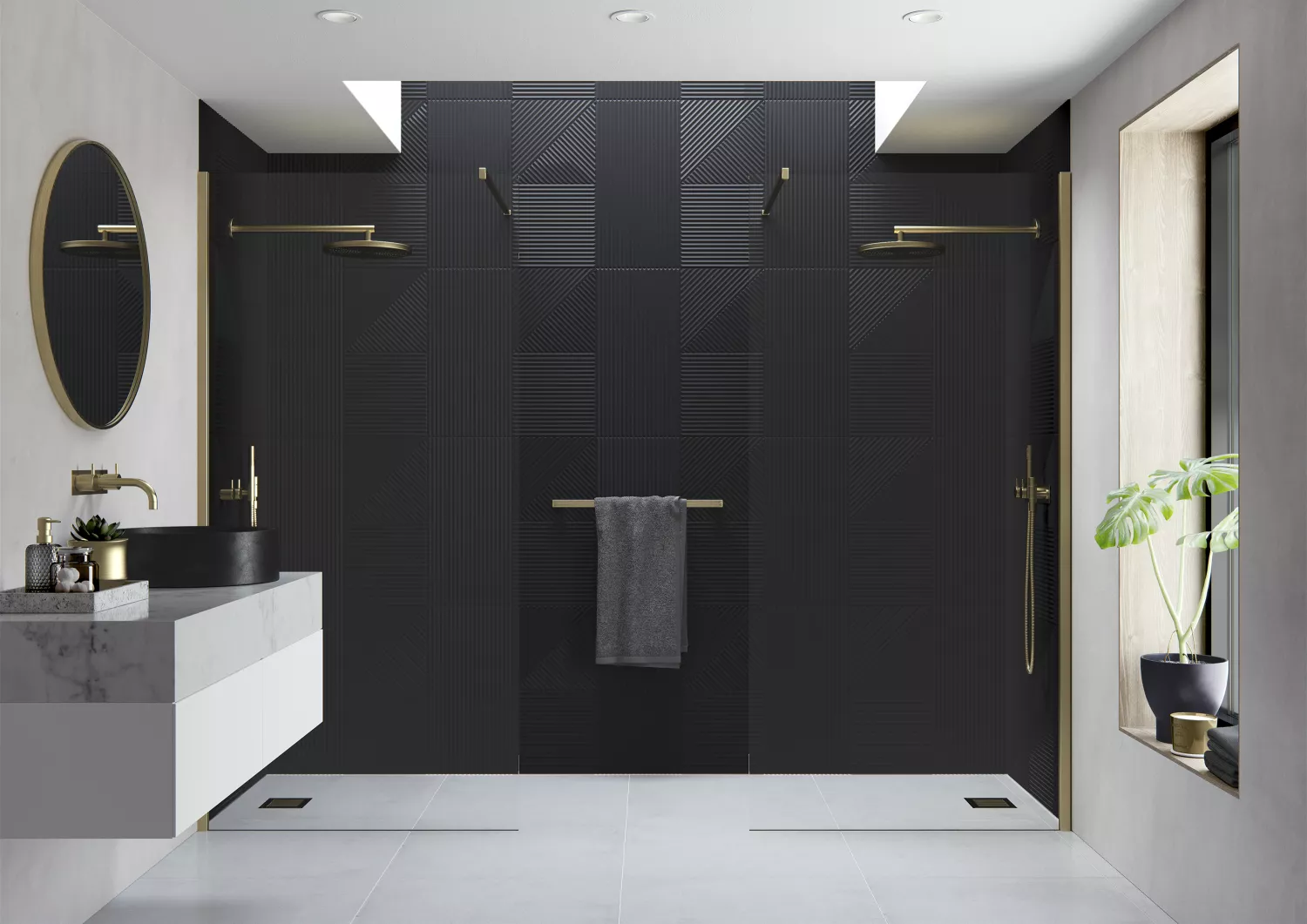 01 Ayo Modular Double Entry Wetroom Panel With Straight Stabilising Bars Brushed Brass
