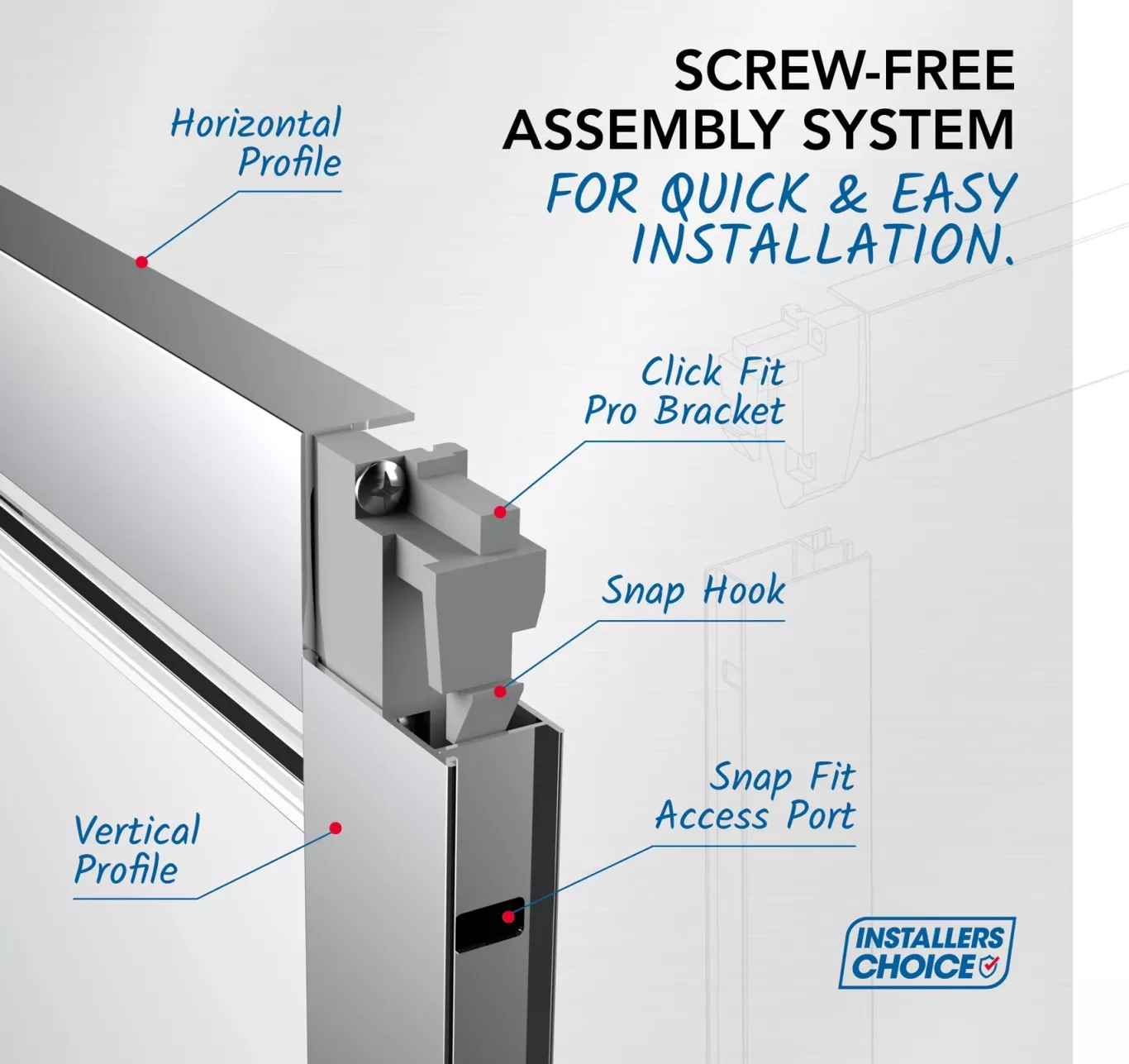 Flair Pro Click Fit Graphic showing its Screw Free Assembly System