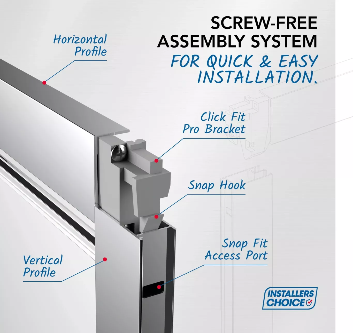Flair Pro Click Fit Graphic showing its Screw Free Assembly System