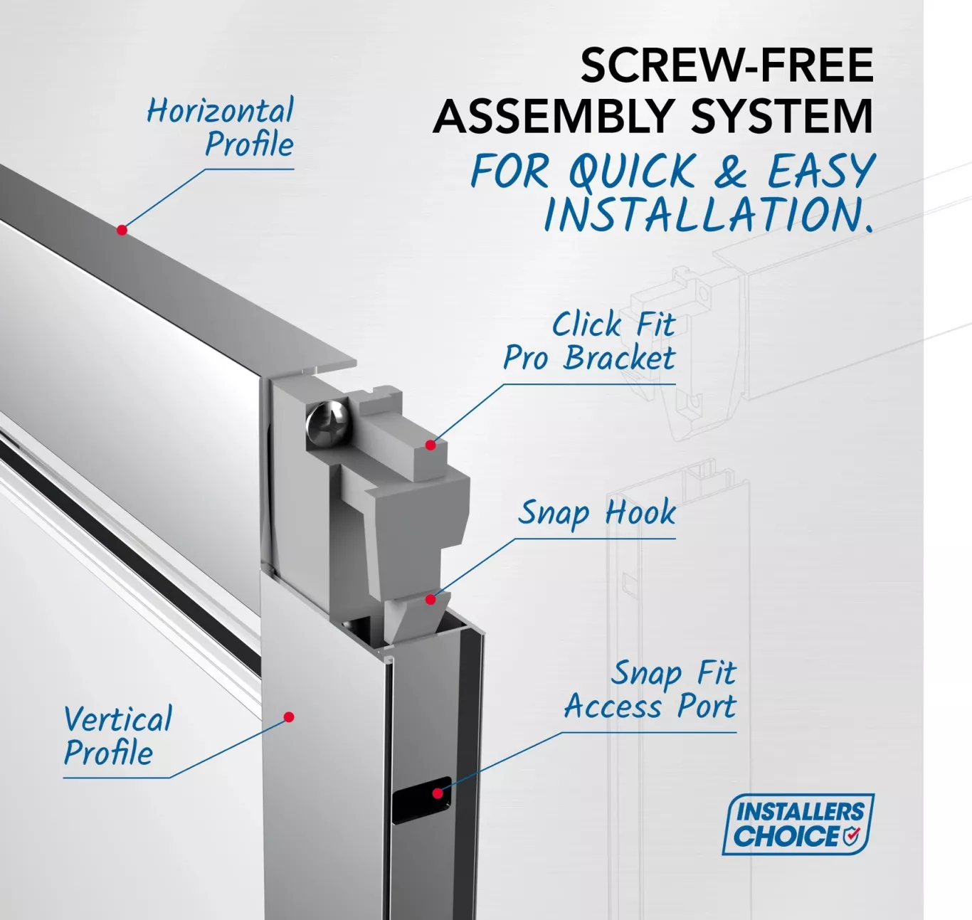 Flair Pro Click Fit Graphic showing its Screw Free Assembly System