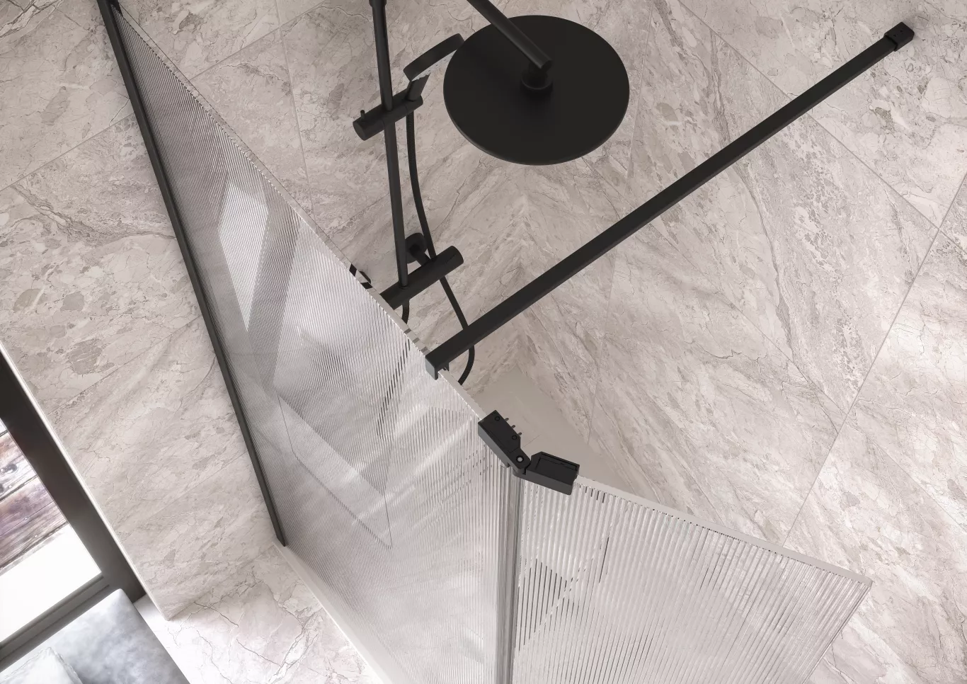 Flair Ayo Wetroom Fluted Glass Overhead Shot Matte Black