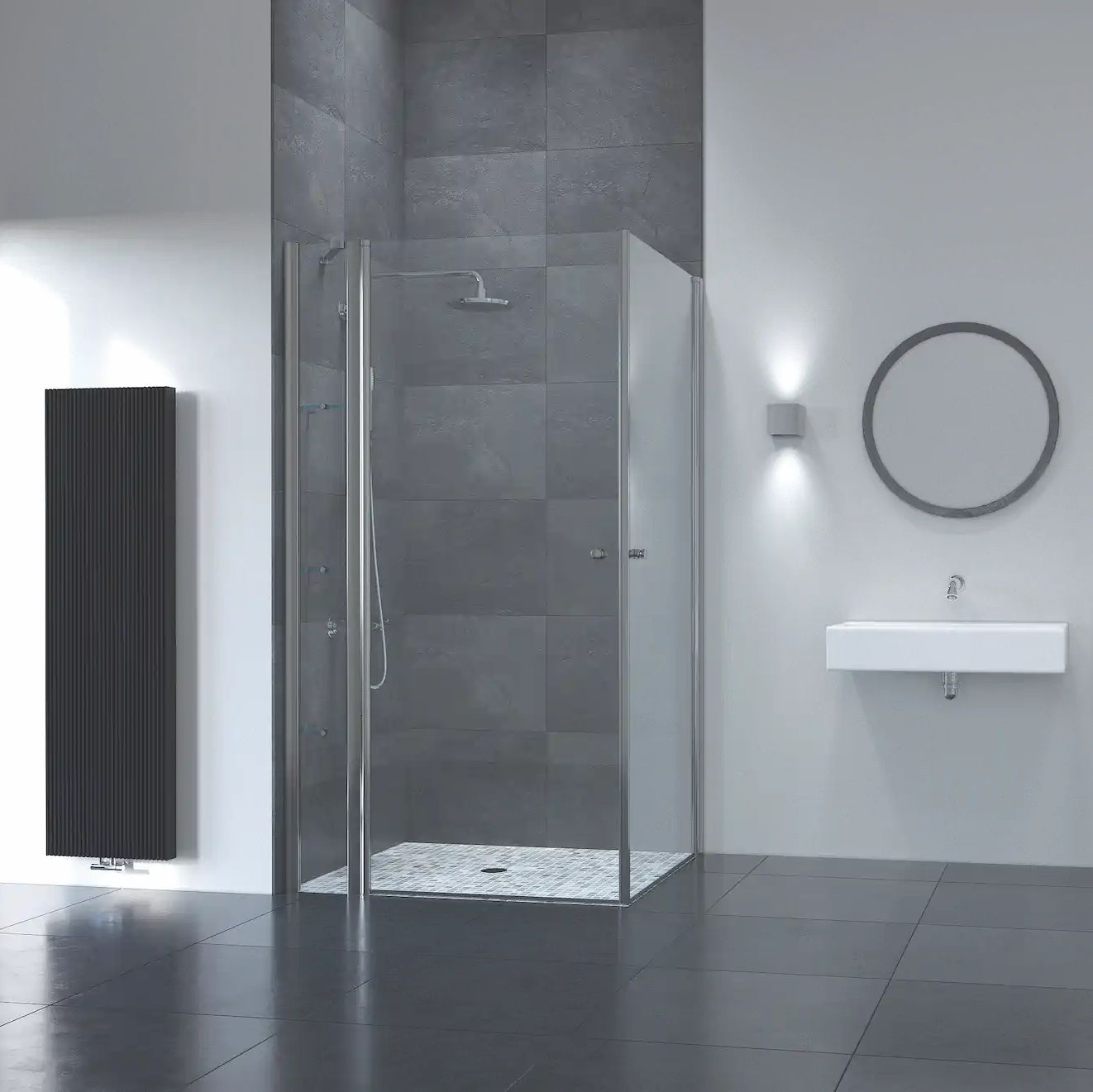 Flair Frameless Offset Corner Pivot Door