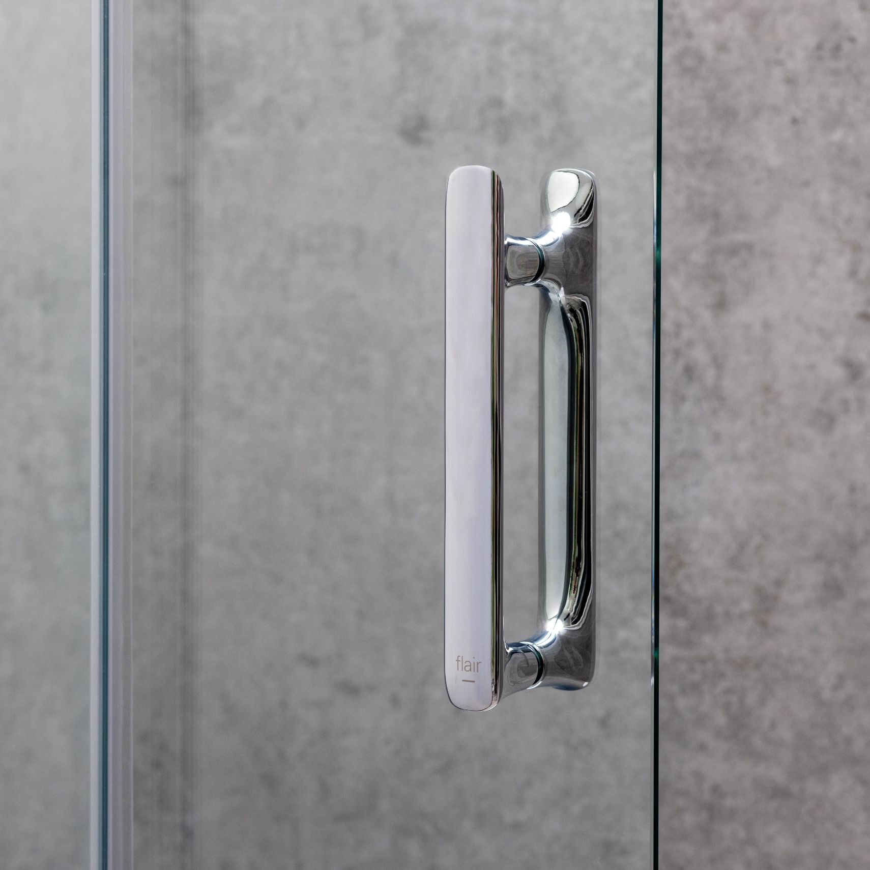 Chrome plated handle - uniquely crafted with integrated robe hook.
