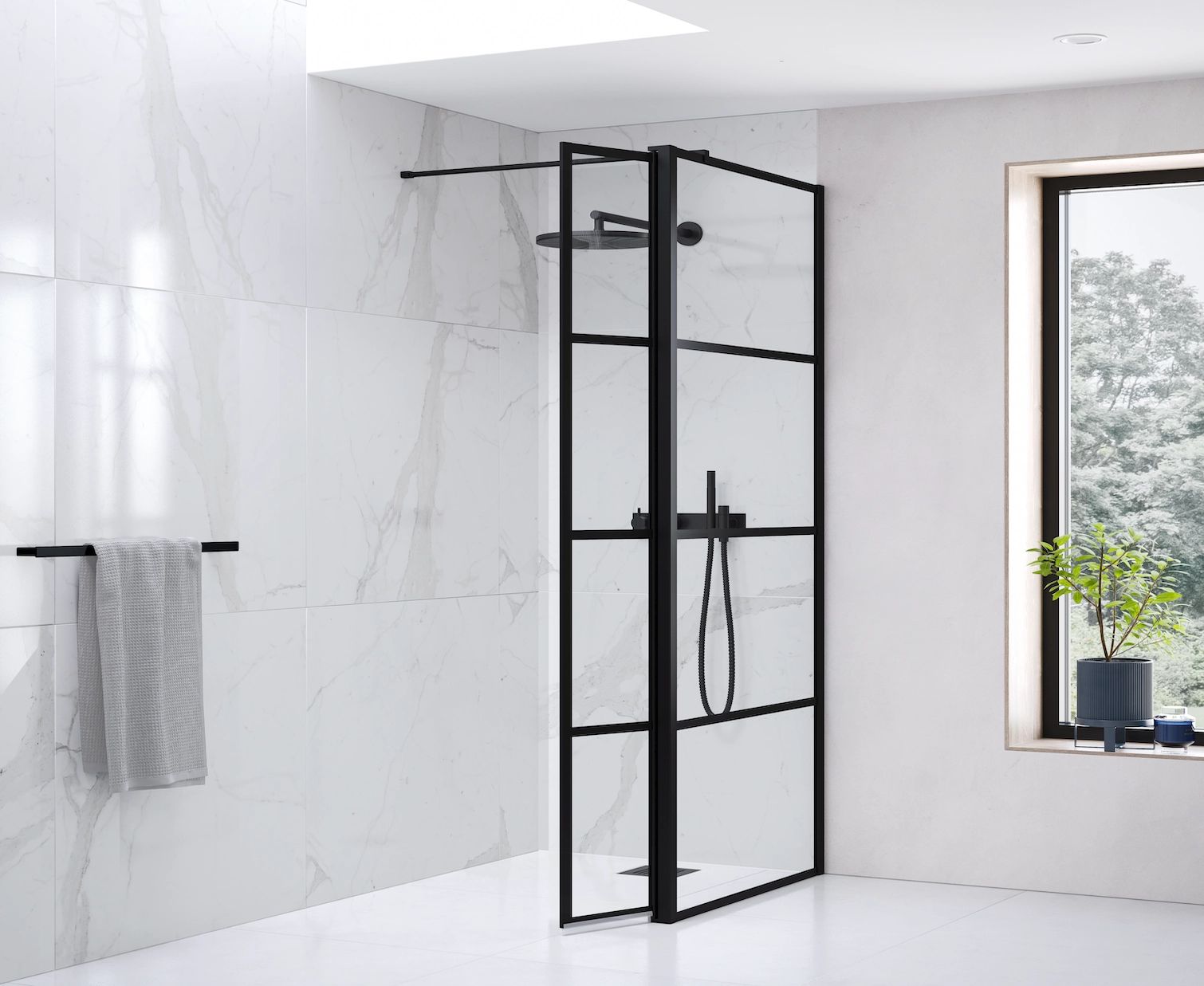 Double Bar Wetroom Panel with Dual Straight Stabilising Bars